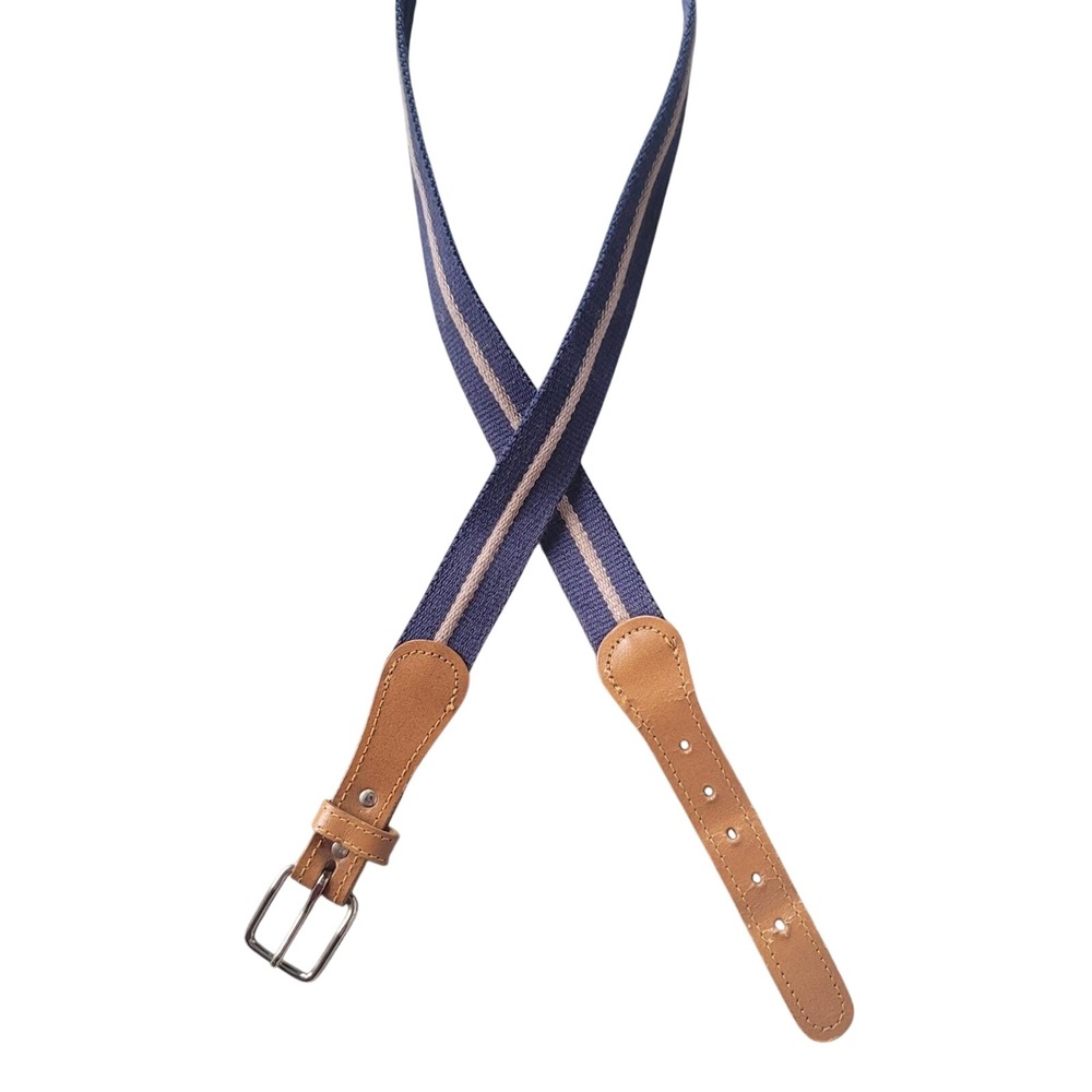 Mens Striped Canvas Web Belt Leather Tan Buckle Casual Fashion Accessory 34